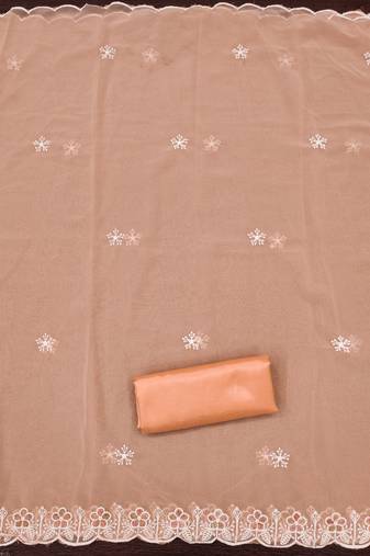 Women's peach unstitched heavy thread embroidery georgette dress material (cp9100pch)
