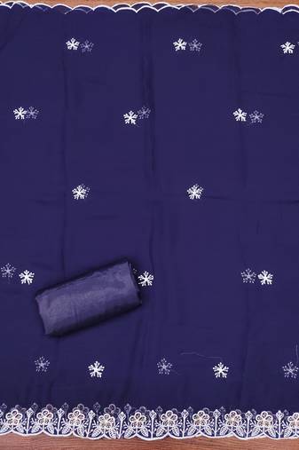 Women's royal blue unstitched heavy thread embroidery georgette dress material (cp9100rbl)