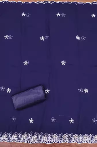 Women's royal blue heavy thread embroidery georgette dress material