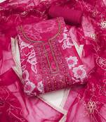 Women's multi unstitched sequence digital position print embroidery handwork organza dress material (msmfc11574b)