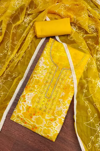 Women's multi sequence digital position print embroidery handwork organza dress material