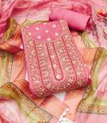 Women's pink unstitched weaving & handwork banarasi dress material (msmfc11575a)