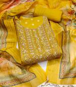 Women's yellow unstitched weaving & handwork banarasi dress material (msmfc11575c)