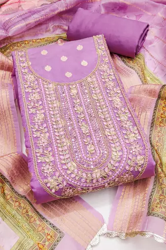 Women's purple unstitched weaving & handwork banarasi dress material (msmfc11575d)