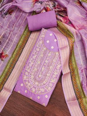 Women's purple weaving & handwork banarasi dress material 3