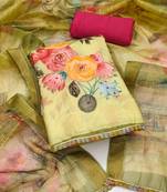 Women's light yellow unstitched digital print moti sequence handwork pure jaam cotton dress material (msmfc11576a)