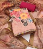 Women's peach unstitched digital print moti sequence handwork pure jaam cotton dress material (msmfc11576b)