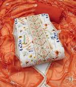 Women's multi unstitched thread embroidery digital print handwork pure cambric cotton dress material (msmfc11577a)