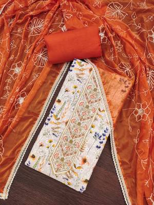 Women's multi thread embroidery digital print handwork pure cambric cotton dress material 3