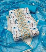 Women's multi unstitched thread embroidery digital print handwork pure cambric cotton dress material (msmfc11577b)