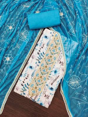 Women's multi thread embroidery digital print handwork pure cambric cotton dress material 3