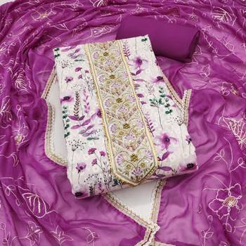 Women's multi thread embroidery digital print handwork pure cambric cotton dress material 1