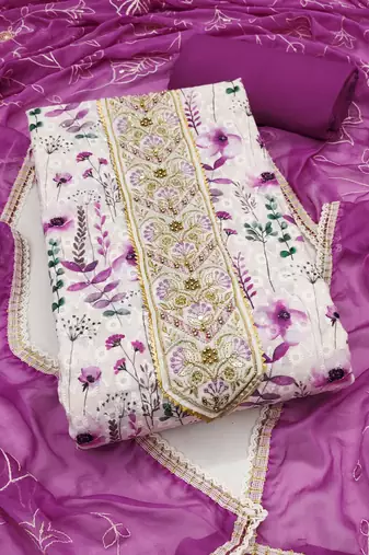 Women's multi unstitched thread embroidery digital print handwork pure cambric cotton dress material (msmfc11577c)