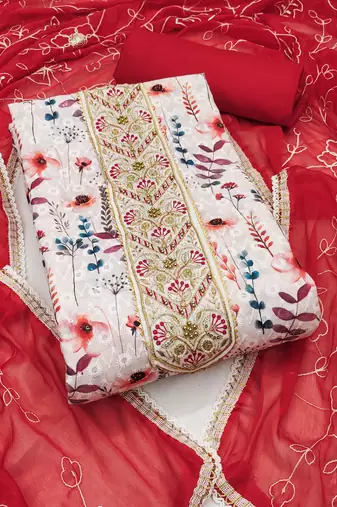 Women's multi unstitched thread embroidery digital print handwork pure cambric cotton dress material (msmfc11577d)