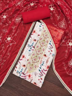 Women's multi thread embroidery digital print handwork pure cambric cotton dress material 3