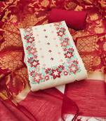 Women's off white unstitched thread embroidery & handwork pure cotton dress material (msmfc11578d)