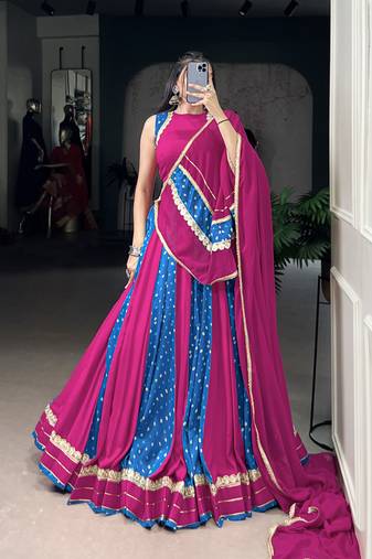pink Bandhej Print Chaniya Choli with Lace Touch 