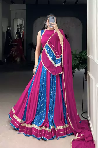 pink Bandhej Print Chaniya Choli with Lace Touch 
