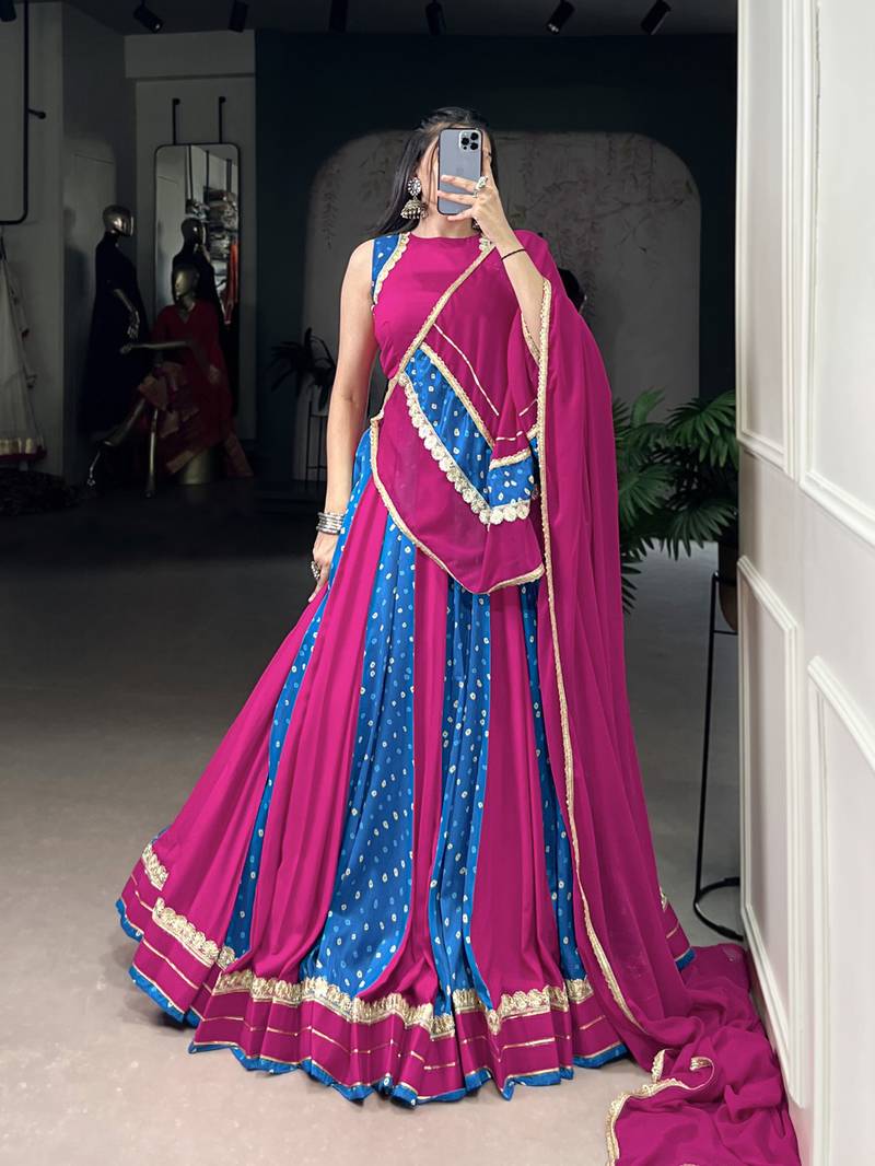 pink Bandhej Print Chaniya Choli with Lace Touch 