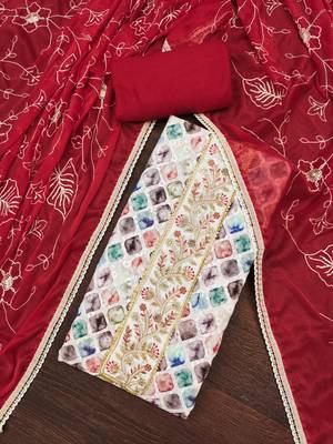 Women's multi thread embroidery digital print handwork pure cambric cotton dress material 3