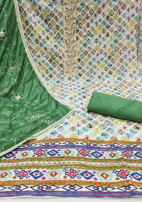 Women's multi thread embroidery digital print handwork pure cambric cotton dress material 2