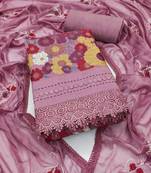 Women's levender pink unstitched thread embroidery premium roman cotton dress material (msmfc11580a)