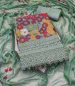 Women's sea green unstitched thread embroidery premium roman cotton dress material (msmfc11580b)