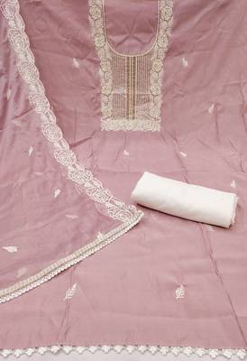 Women's baby pink thread handwork embroidery premium roman cotton dress material 2