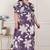 Miravan womens plus size purple pleated puff sleeve floral pure cotton butterfly midi dress