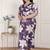 Miravan womens plus size purple pleated puff sleeve floral pure cotton butterfly midi dress