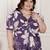 Miravan womens plus size purple pleated puff sleeve floral pure cotton butterfly midi dress