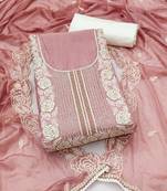 Women's pink unstitched thread handwork embroidery premium roman cotton dress material (msmfc11581c)