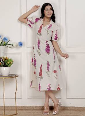   womens off white flower printed cotton flex maxi dress 1