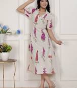 Miravan womens off white flower printed cotton flex maxi dress