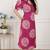 Miravan womens pink printed collar neck short puff sleeves cotton a-line maxi dress