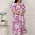 Miravan womens plus size pink floral print puff sleeve pure cotton fit flare butterfly maxi dress
