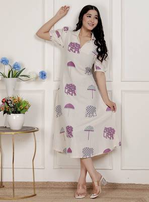   womens flex cotton short sleeve off white animal print a-line maxi dress 1