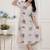 Miravan womens flex cotton short sleeve off white animal print a-line maxi dress