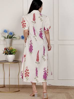   womens off white flower printed cotton flex maxi dress 5