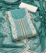 Women's sea green unstitched thread handwork embroidery premium roman cotton dress material (msmfc11581d)