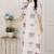 Miravan womens flex cotton short sleeve off white animal print a-line maxi dress