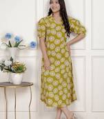   women's yellow printed puff sleeve floral  maxi party dress