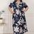 Miravan womens plus size blue flower printed puff sleeve pure cotton fit v neck butterfly middi dress