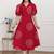 Miravan womens red bandhani printed collar neck  maxi dress