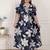 Miravan womens plus size blue flower printed puff sleeve pure cotton fit v neck butterfly middi dress