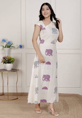   womens off-white animal printed asymmetric neck a-line maxi dress 2