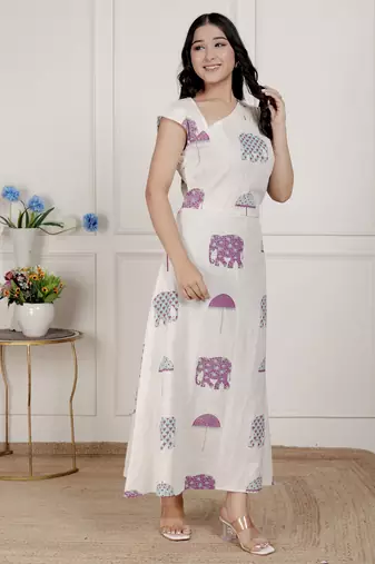   womens off-white animal printed asymmetric neck a-line maxi dress