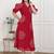 Miravan womens red bandhani printed collar neck  maxi dress