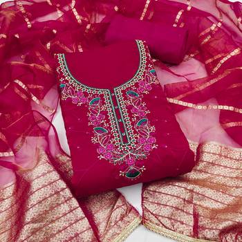 Women's pink thread sequence zari embroidery fandy silk dress material 1