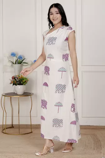   womens off-white animal printed asymmetric neck a-line maxi dress